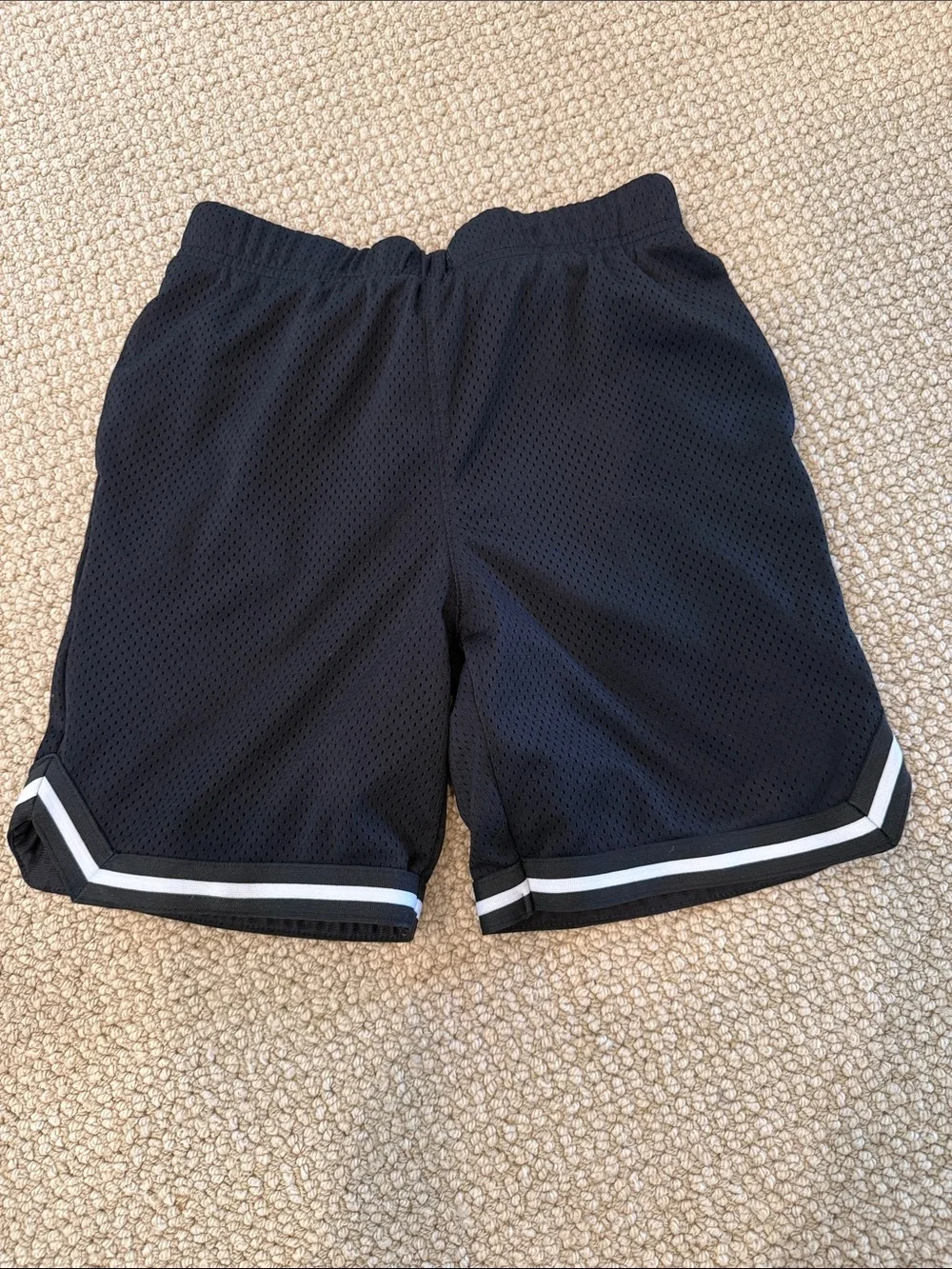 Old Navy Black Mesh Athletic Shorts with White Stripes